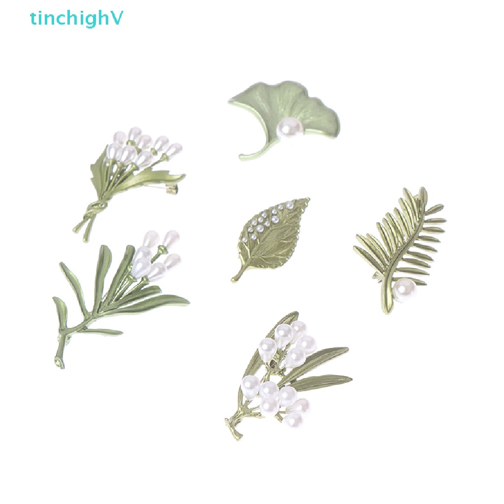 [TinchighV] Trâm Cài Áo Hình Hoa Lá Đính Ngọc Trai Màu Xanh Lá Vintage Cho Nữ [Mới]