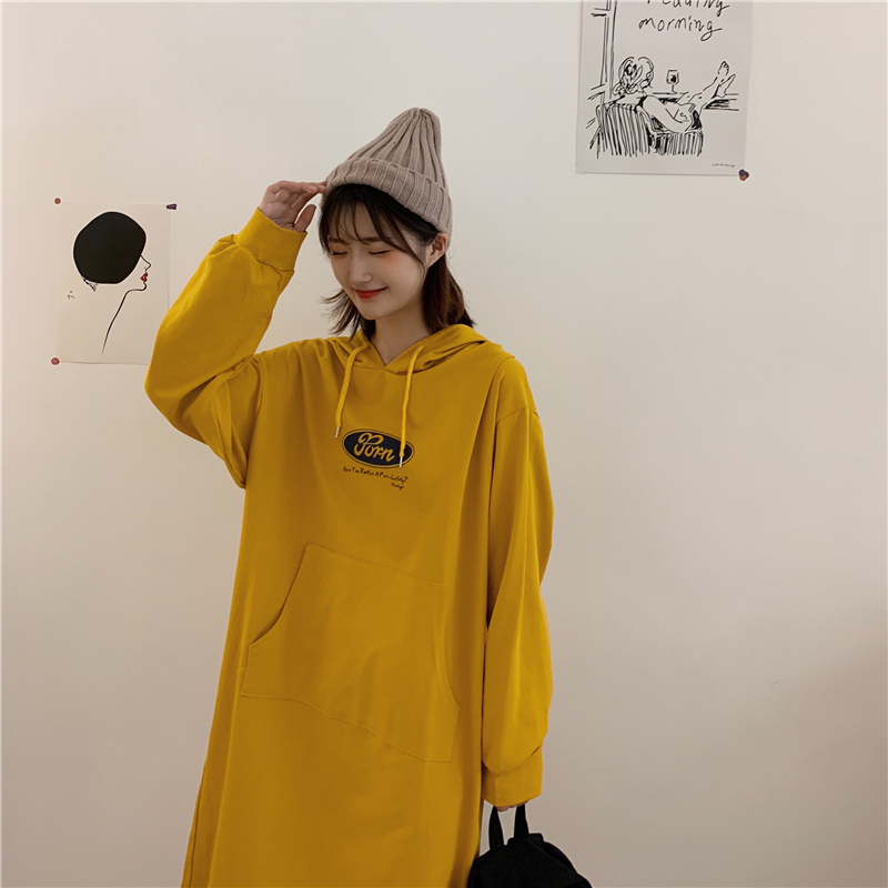 Đầm Hoodie Dáng Rộng Dài Quá Gối Thời Trang Mùa Thu Cho Nữ