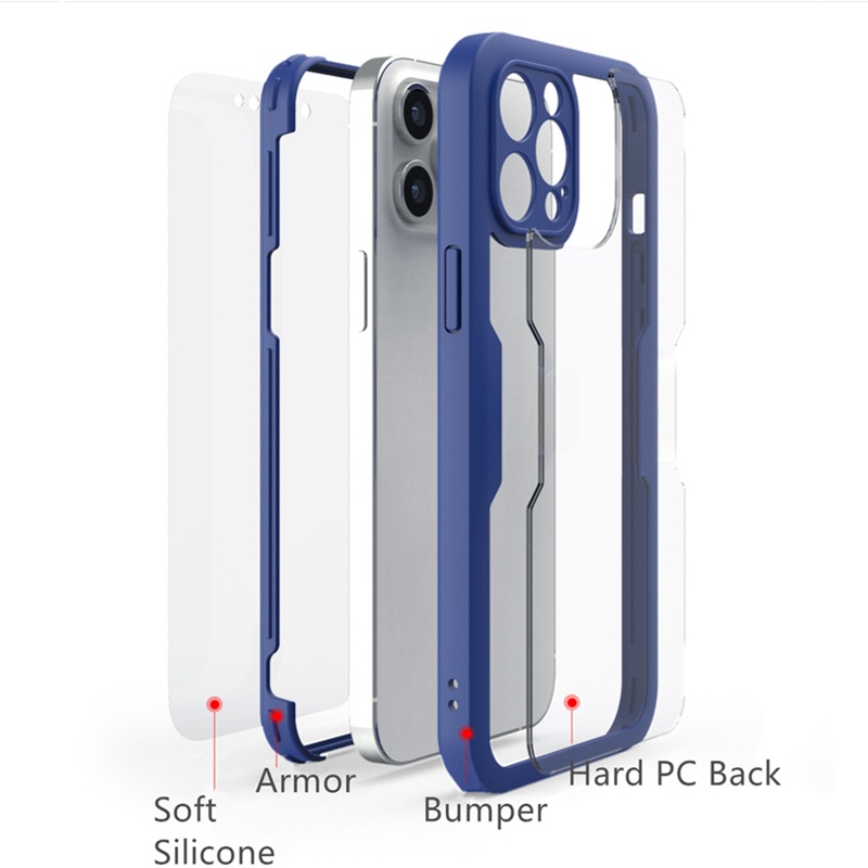 360° Ốp Điện Thoại Silicon Mềm Hai Mặt Trước Sau Chống Rơi Cho iPhone 14 13 Mini 12 Pro Max
