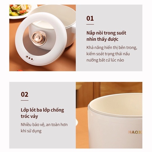 Nồi lẩu chống dính đa năng .nồi lẩu điện mini 2 tầng kèm nồi hấp ,có thể xào,nấu,hấp xiaomi