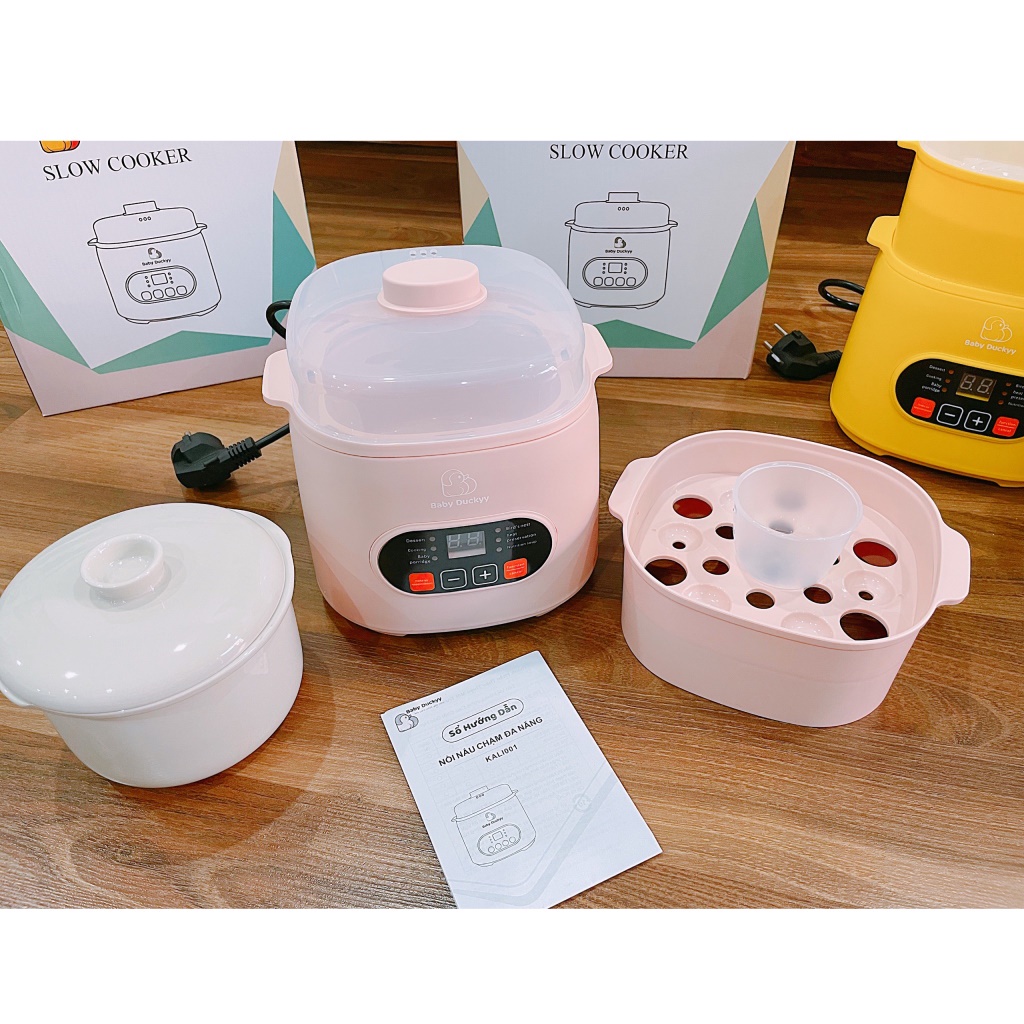 Nồi Nấu Cháo Chậm Chưng Yến Đa Năng Cho Bé ToBé 9106| Baby Duckyy 0.8L KALI 001, Kèm Lồng Hấp, Bảo Hành Chính Hãng 1 Năm