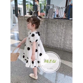 Váy chấm bi nơ đen cho bé gái
