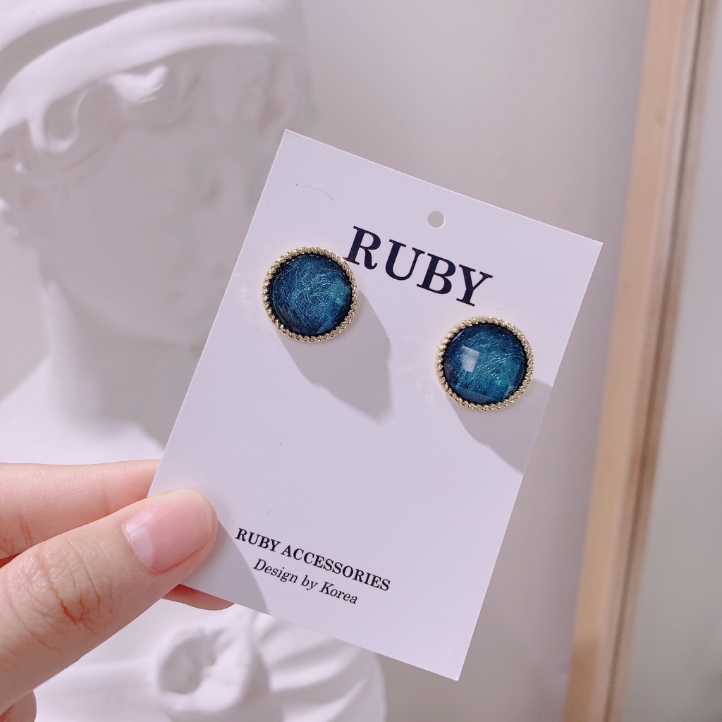 Bông tai thời trang đính đá tự nhiên mạ bạc S925 sang trọng Ruby Accessories - BT89