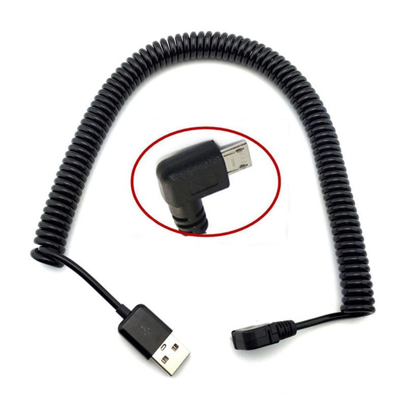 Cáp Micro USB Nam 90 độ Góc khuỷu tay đến USB Nam Lò xo cuộn có thể thu vào Kéo dài Dây cáp sạc dữ liệu nhanh 