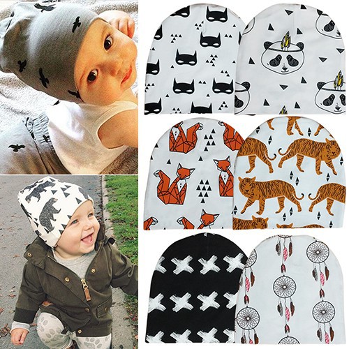 Nón trùm đầu bằng len đan ấm áp hoạ tiết dễ thuơng cho trẻ
