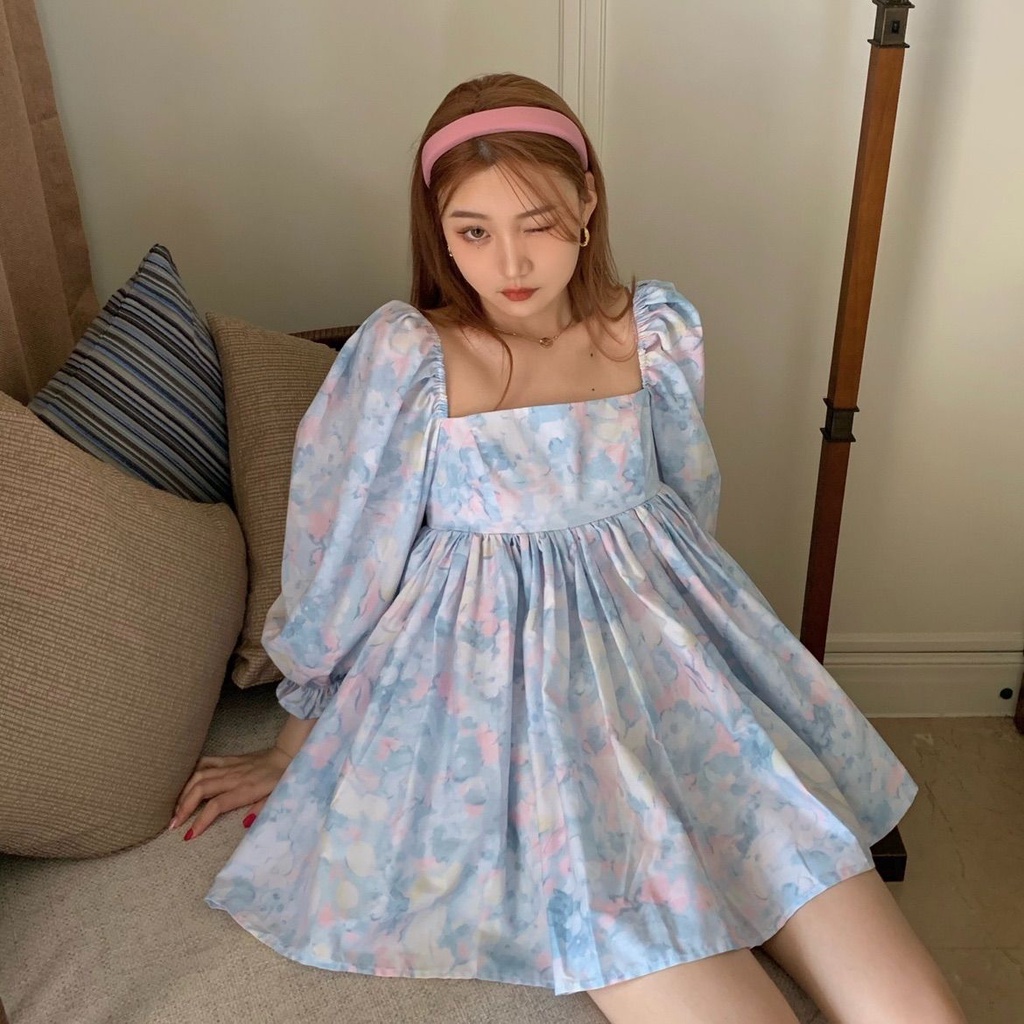Đầm Búp Bê Tay Phồng In Họa Tiết Trái Tim Ngọt Ngào Thời Trang Mùa Hè Kiểu Pháp Mới Cho Nữ 2021
