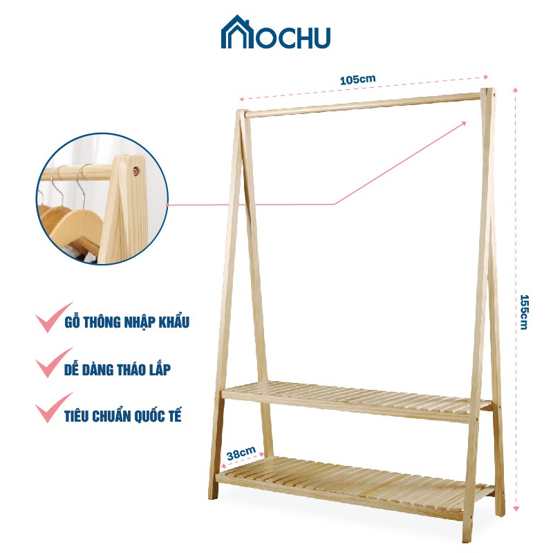 Giá treo quần áo đồ OCHU Kệ sào gỗ thông 2 tầng lắp ráp đa năng A HANGER 2FL Nội thất thông minh decor phòng ngủ