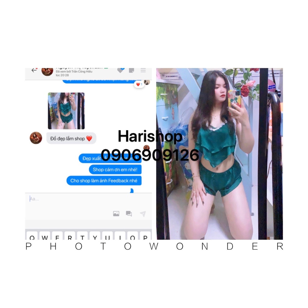Set bộ ngủ sexy hai dây lụa satin hai tầng cao cấp
