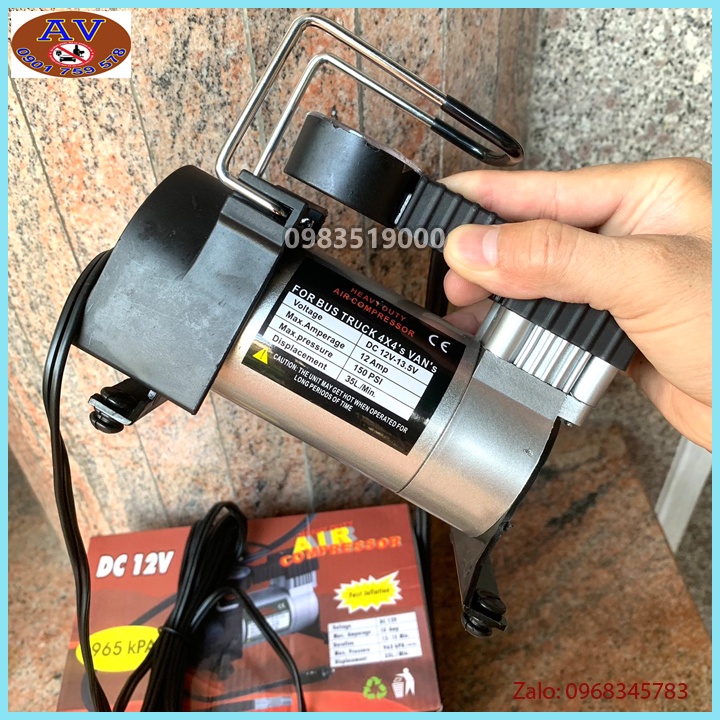 Máy Bơm Lốp, Bơm Hơi Điện ô tô Xe Máy Mini 12V - 120W tặng kèm kẹp bình ắc quy tẩu thuốc