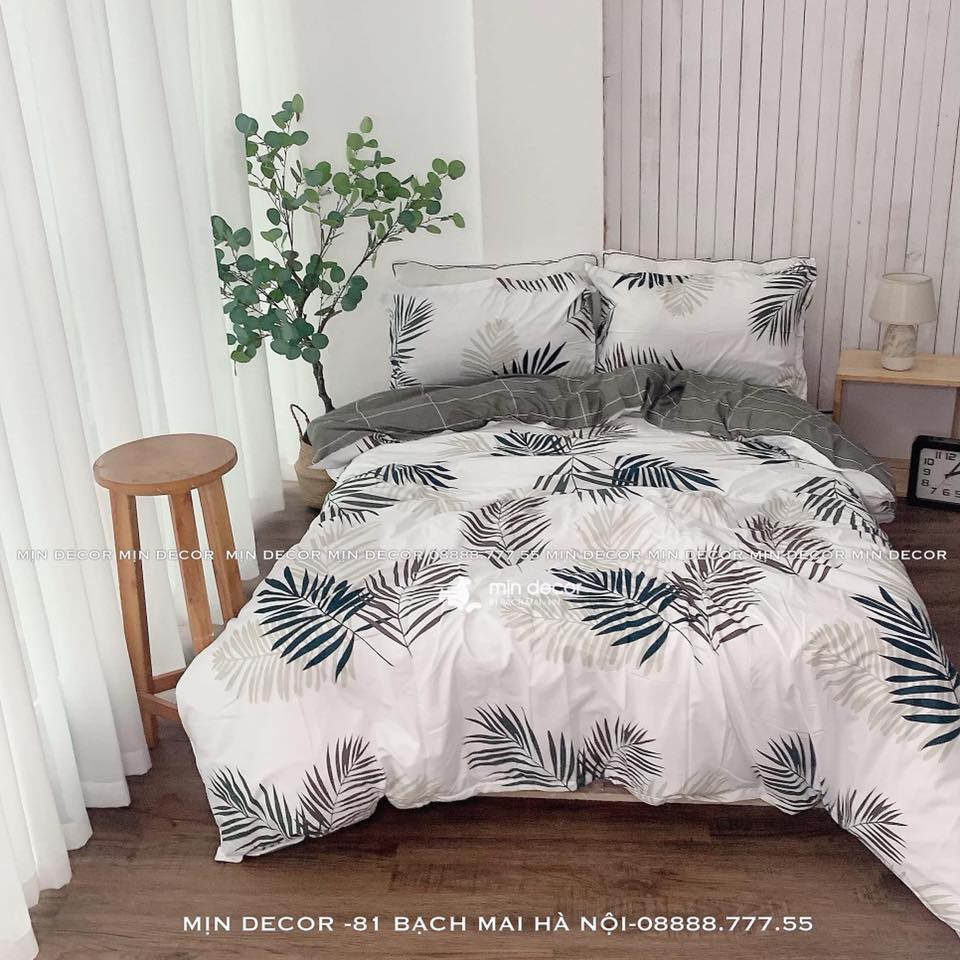 Bộ Chăn Ga Gối Dương Xỉ  FREESHIP  Chăn Ga Gối Nệm Cotton 3D Mềm Mịn - Mịn Decor