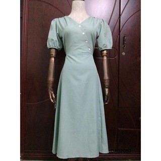 Đầm mint cổ V nút xéo