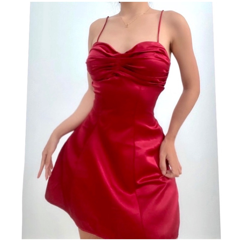 Đầm Lụa Xèo Xếp Ly Ngực Cột Nơ Lưng Cao Cấp - Váy Lụa Ngắn Có Mút Ngực Cột Nơ Sau Lưng Quyến Rũ Tôn Dáng
