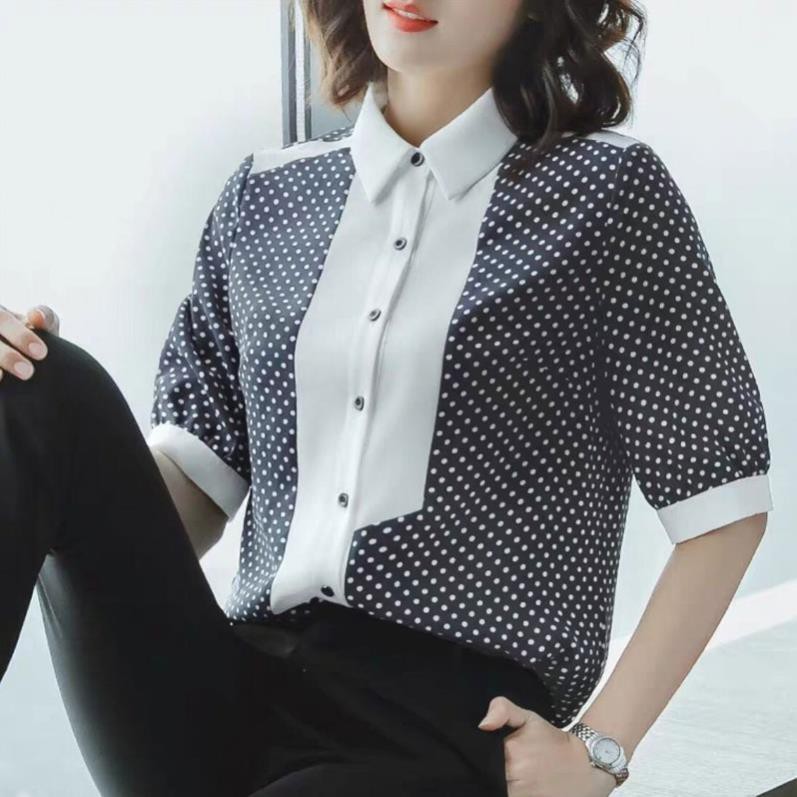 Áo Sơ Mi Chấm Bi Viền Cổ Cách Điệu hàng vnxk