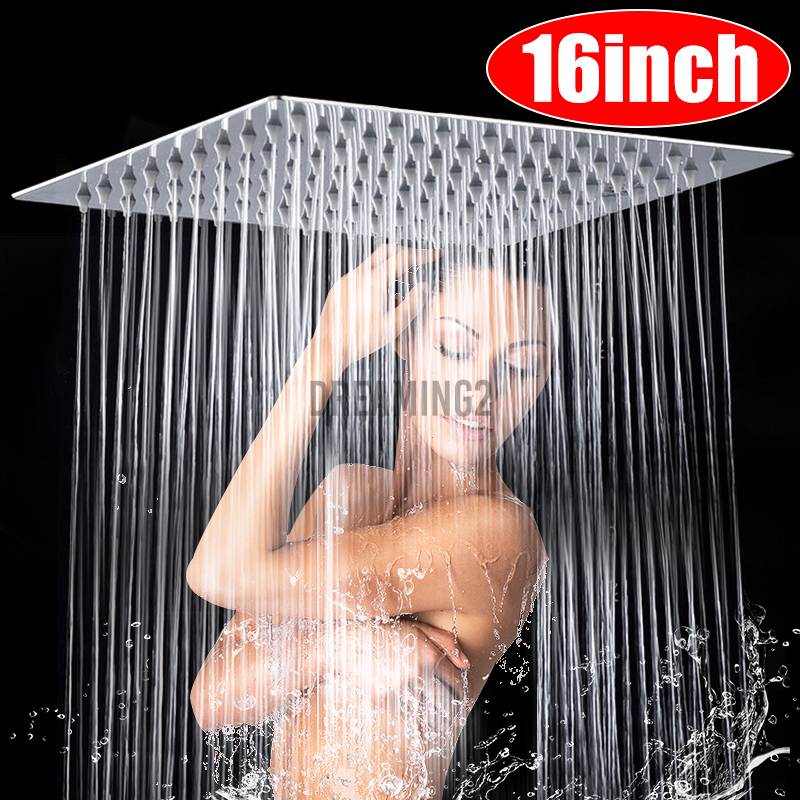 16inch Square Stainless Steel Rain Shower Head Bathroom Top Sprayer NEW