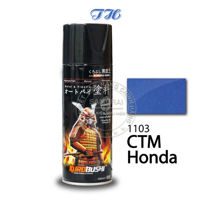 Sơn Xịt Samurai chuyên dùng cho xe máy màu xanh ctm 1103 chống cháy, chống rạn nứt, vòi xịt chống chảy