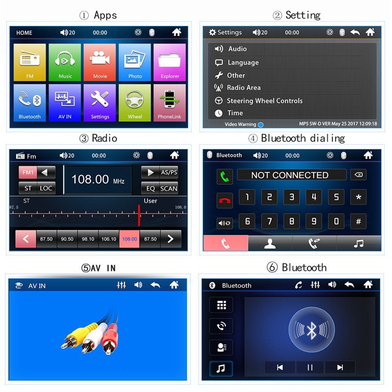 Máy nghe nhạc MP5 FM Bluetooth 2 Din 7" thế hệ 3 7010B MirrorLink cho Android / IOS