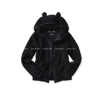 Áo Khoác Lông AEROPOSTALE Đen Có Nón Tai Thỏ - Size M - 2792