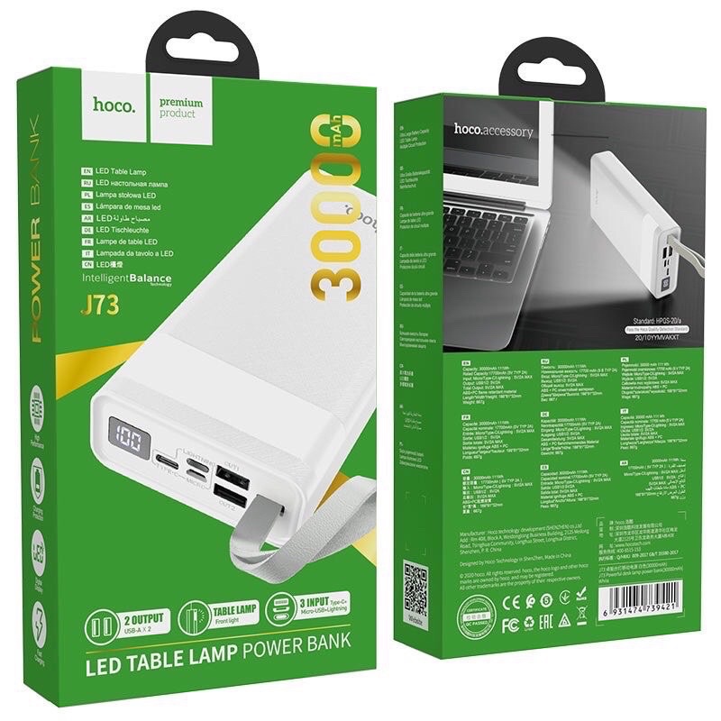 Sạc dự phòng 30000mah chính hãng Hoco J73 đèn pin siêu sáng