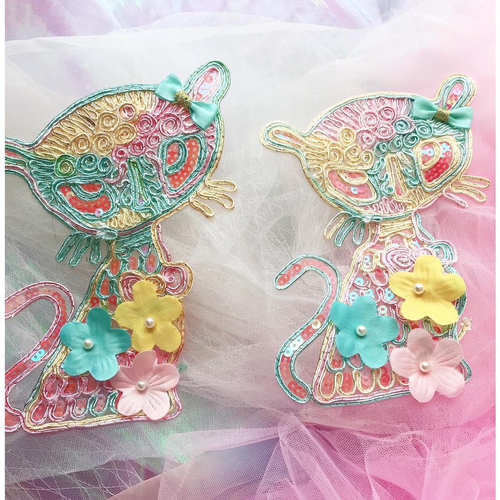 ⚡HOT⚡Hình thêu đính kết màu pastel xinh xắn họa tiết mèo giá 7k/con kích thước 15x20cm