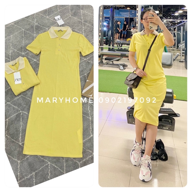 Váy Body Dáng Xuông Thun Tăm Mát Không Lộ Nội Y Màu Vàng Chanh Trẻ Trung Maryhome