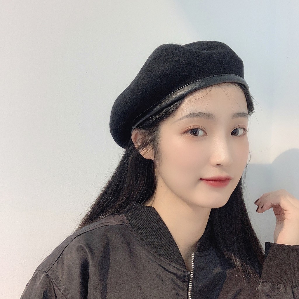 [ Sẵn ] MŨ NỒI BERET NỮ, NÓN NỒI MŨ ULZZANG NÓN BERET DẠ MŨ BERET VIỀN DA CÓ DÂY NỚI CHỈNH