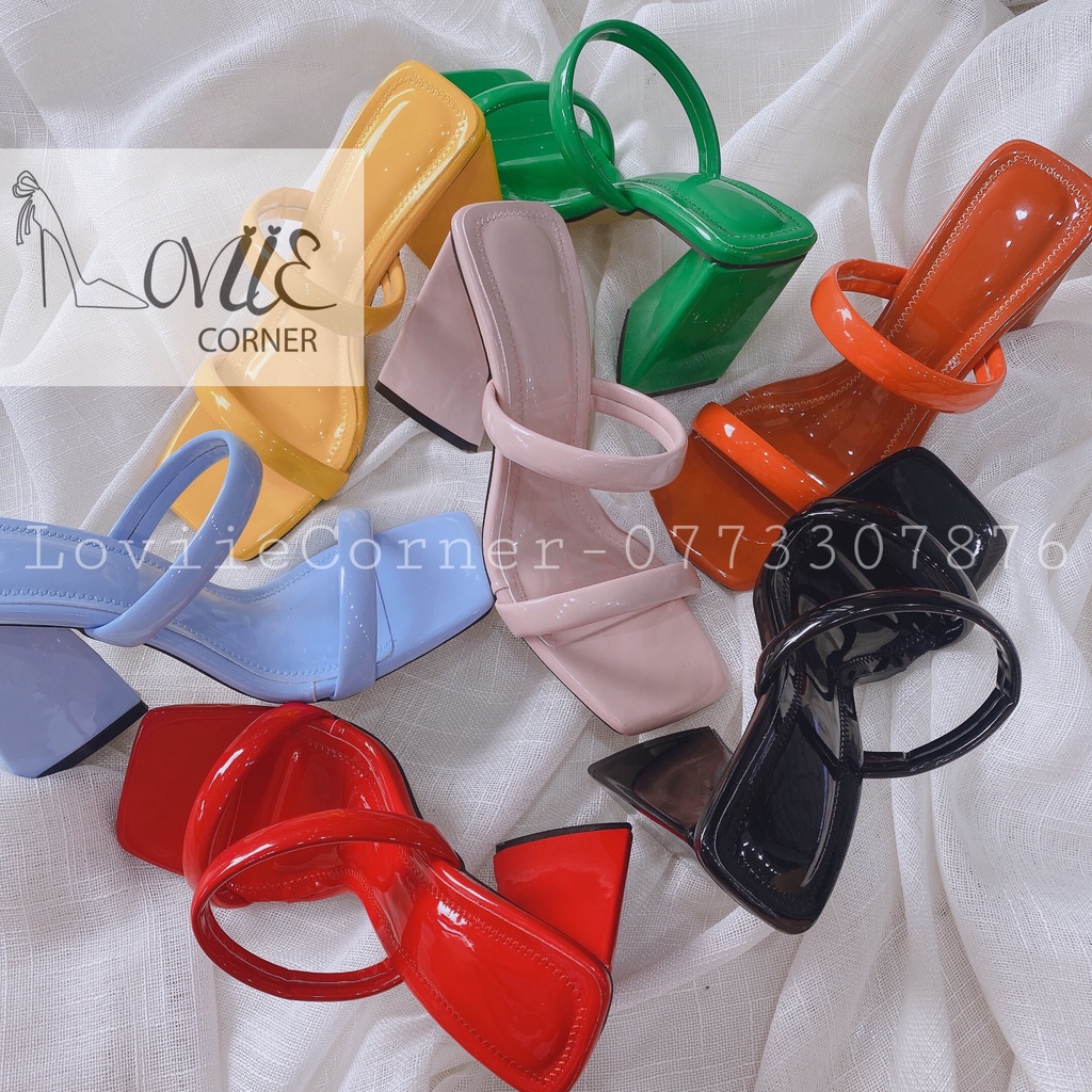 GUỐC NỮ LOVIIECORNER - DÉP CAO GÓT DÂY MẢNH ĐẾ TRỤ - DÉP NỮ THỜI TRANG QUAI NGANG 9 PHÂN -  D220402