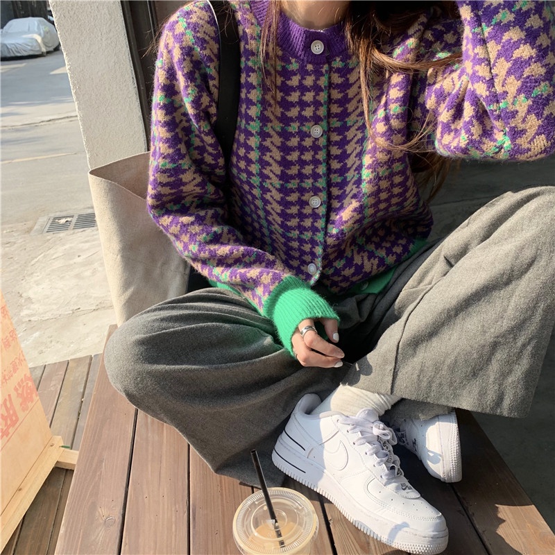 Áo cardigan dệt kim tay dài dáng rộng phong cách thời trang hàn quốc