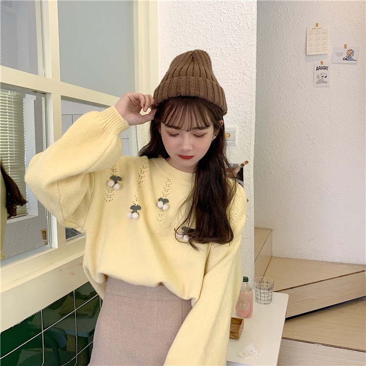 IELGY    Áo sweater Dệt Kim Phong Cách Hàn Quốc Xinh Xắn Cho Nữ