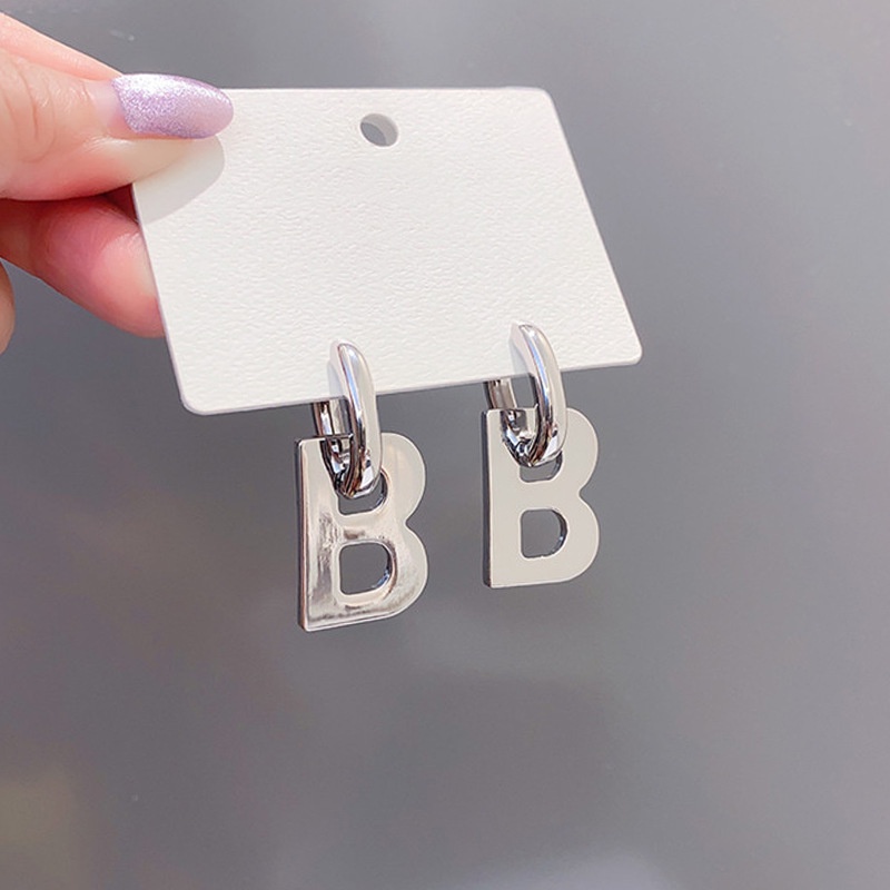 Khuyên Tai Kim Loại Hình Chữ B Đơn Giản Phong Cách Hàn Quốc