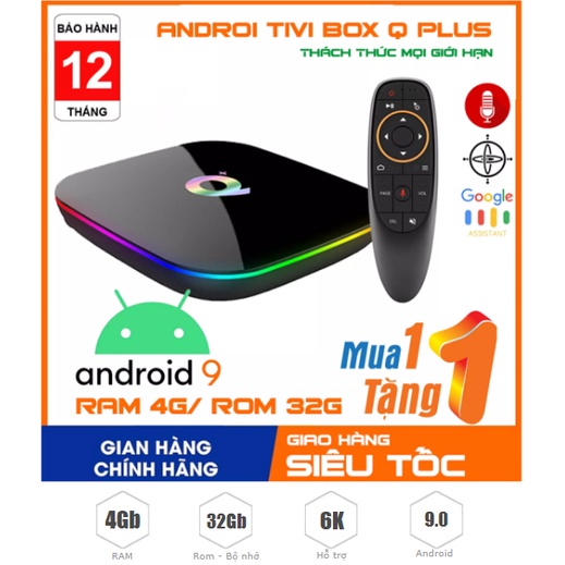 [kèm chuột bay] Android tivi box RAM 4G EnyBox Q+ (Q Plus) bộ nhớ trong 32G, android 9.0, hỗ trợ học online