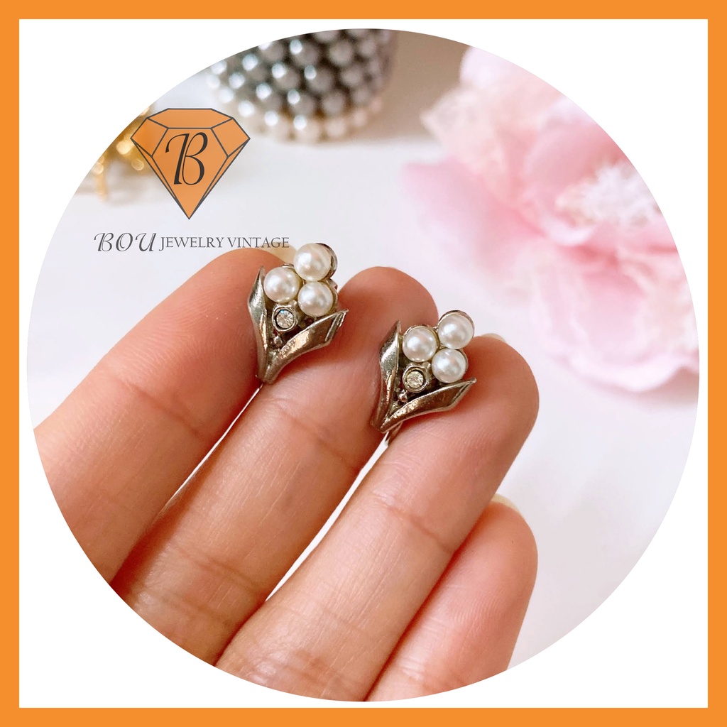 HOA TAI CHỐT KẸP PHỐI TRAI SECONDHAND TRANG SỨC SI NHẬT BẢN BOU JEWELRY VINTAGE MÃ BT067