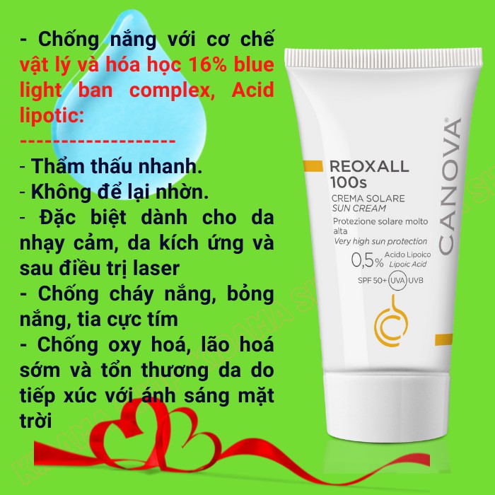 Kem chống nắng cho Da Mặt nhạy cảm kích ứng CANOVA 100S bảo vệ da hàng ngày tia cực tím chống lão hóa da | BigBuy360 - bigbuy360.vn