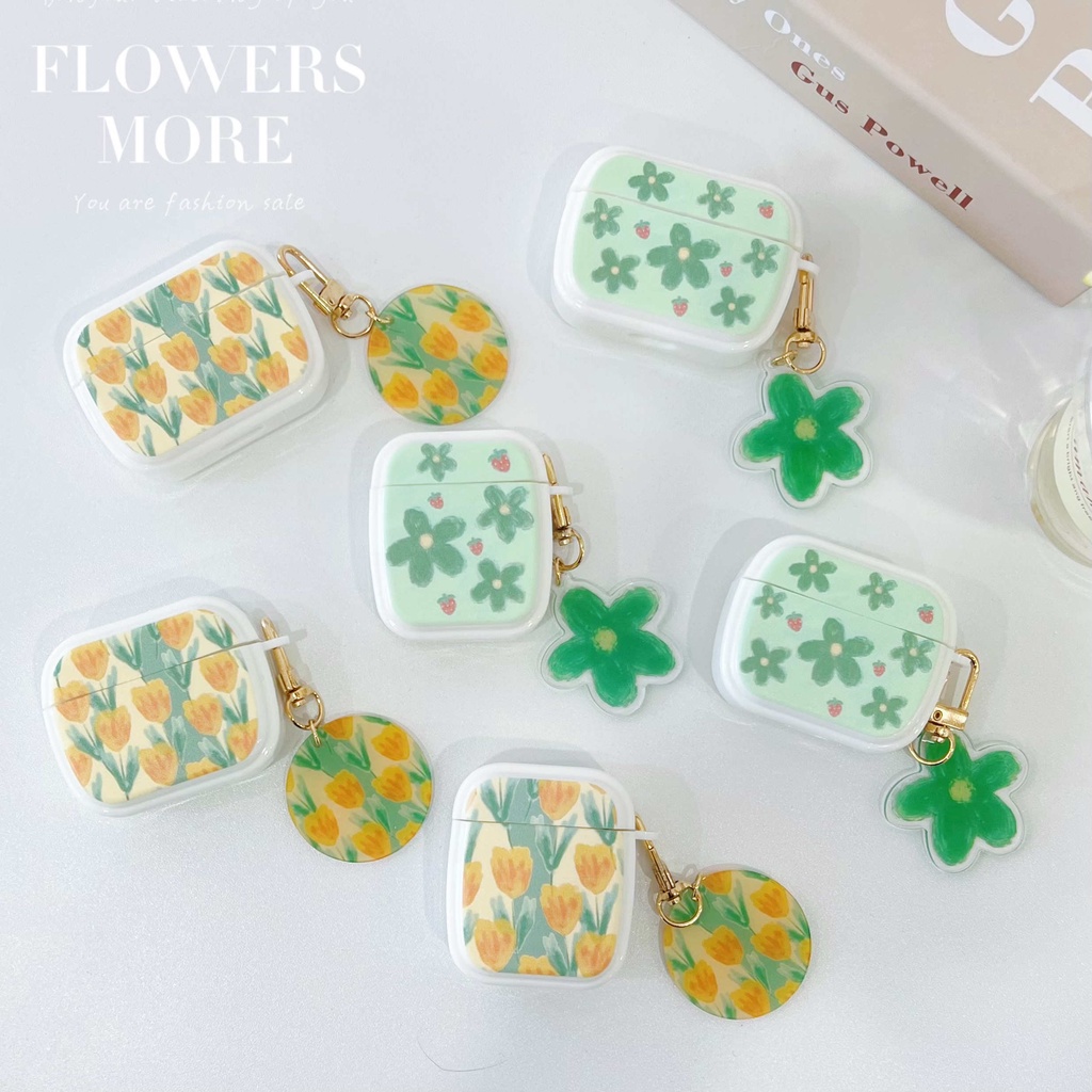 Vỏ Bảo Vệ Hộp Sạc Tai Nghe AirPods3 AirPods3 Họa Tiết Hoa Nhỏ Màu Xanh Lá Dễ Thương Thời Trang 2021 Ốp