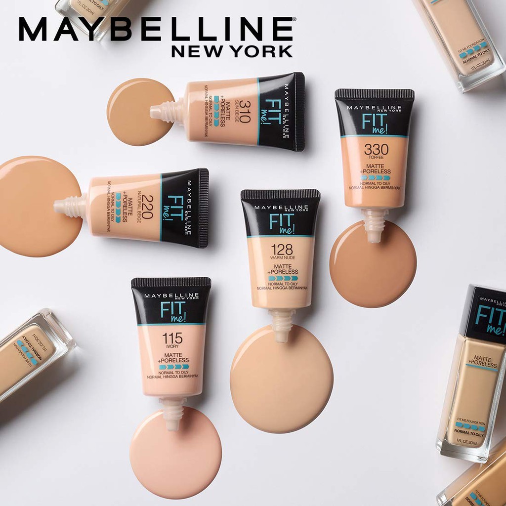 Kem Nền Mịn Nhẹ Kiềm Dầu Fit Me dạng tuýp Maybelline New York Matte and Poreless Foundation Tube 18ml - Mỹ Chính Hãng