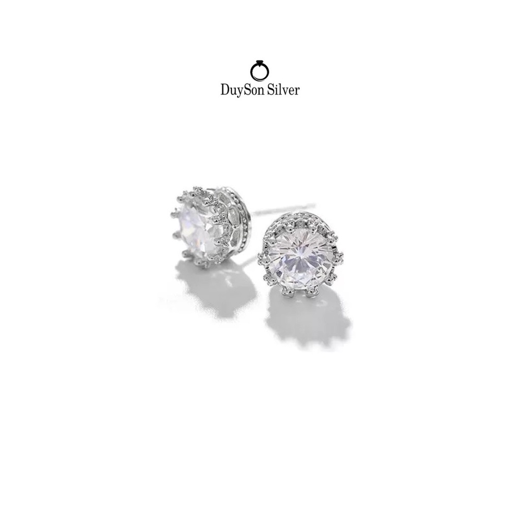 Khuyên tai bạc nam nữ nụ đá tròn ổ hình vương miện, Bông tai bạc 925 mạ vàng 14k DUYSON SILVER [KNKX2]