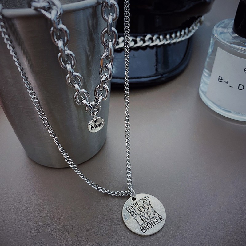 Dây Chuyền Hai Lớp Mặt Tròn Khắc Chữ Phong Cách Hip Hop