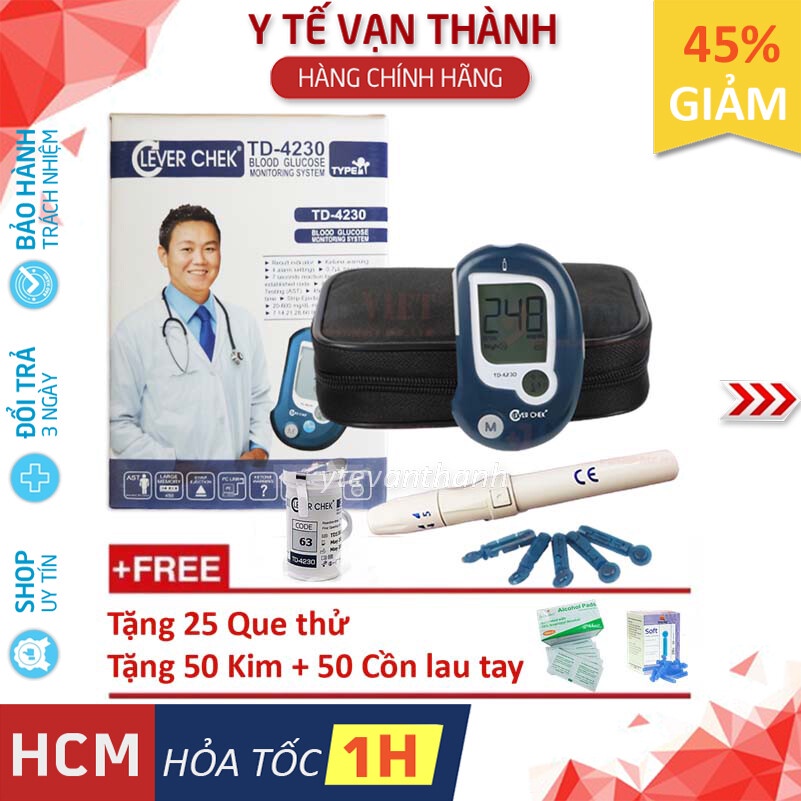 ✅ [TRỌN BỘ] Máy Đo Đường Huyết Clever Chek TD-4125 (25 QUE + KIM + CỒN) | BH Trọn Đời -VT0561