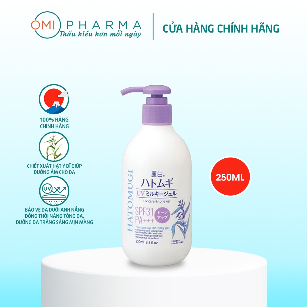 Combo Sữa Dưỡng Thể Chống Nắng, Dưỡng Ẩm Reihaku Hatomugi UV Milky Gel SPF31 PA+++ 250ml