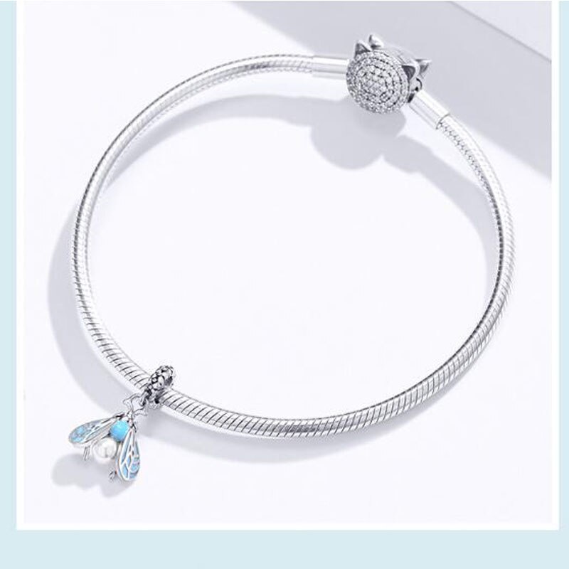 Hạt charm Bamoer SCC1479 làm từ bạc 925 hình con chuồn chuồn đính ngọc trai làm vòng tay DIY thời trang