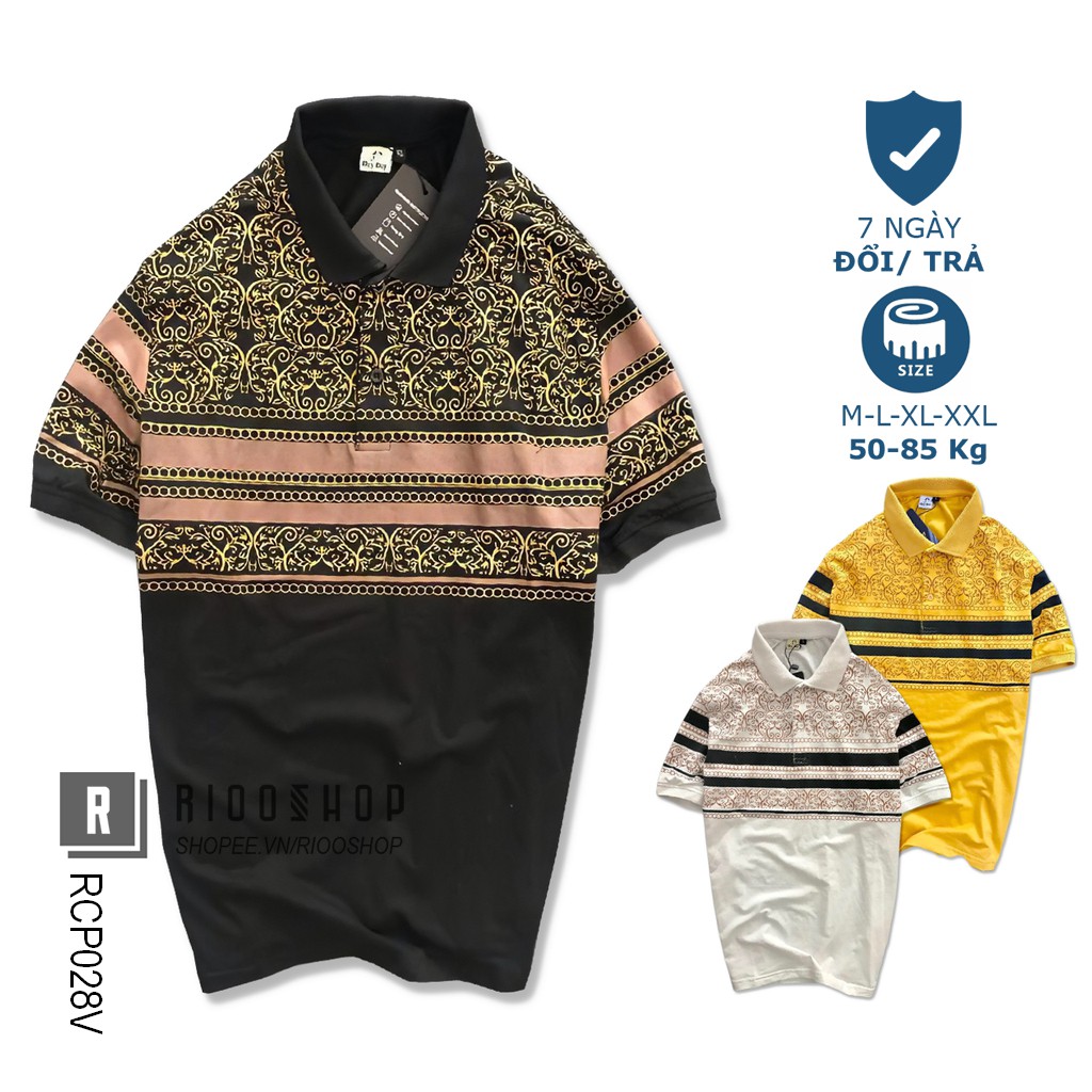 Áo thun nam trung niên có cổ đẹp họa tiết sang trọng Heyboy RCP028V - áo thun nam form rộng Riooshop