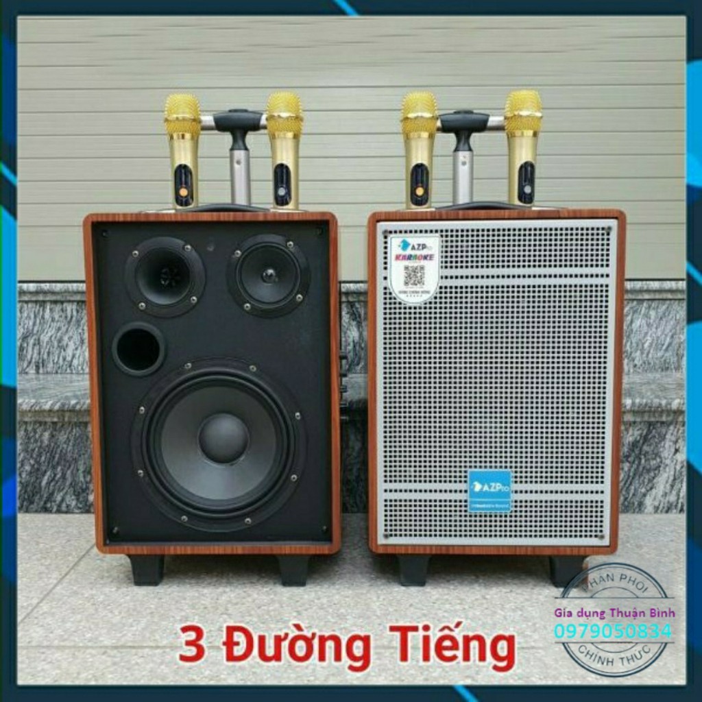 Loa Kéo AZPRO 310 Bass 25 - Loa kẹo kéo Hát Karaoke Cao Cấp Vỏ Gỗ Tặng Kèm 2 Mic Không Dây