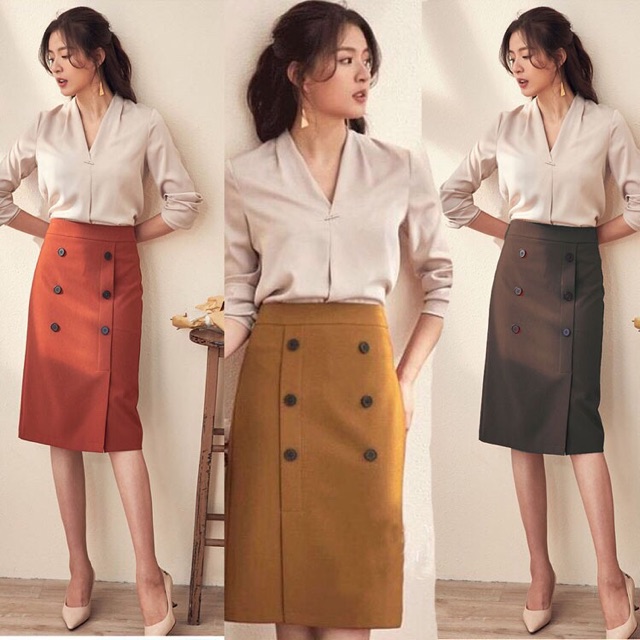 Chân váy phối nút dễ thương