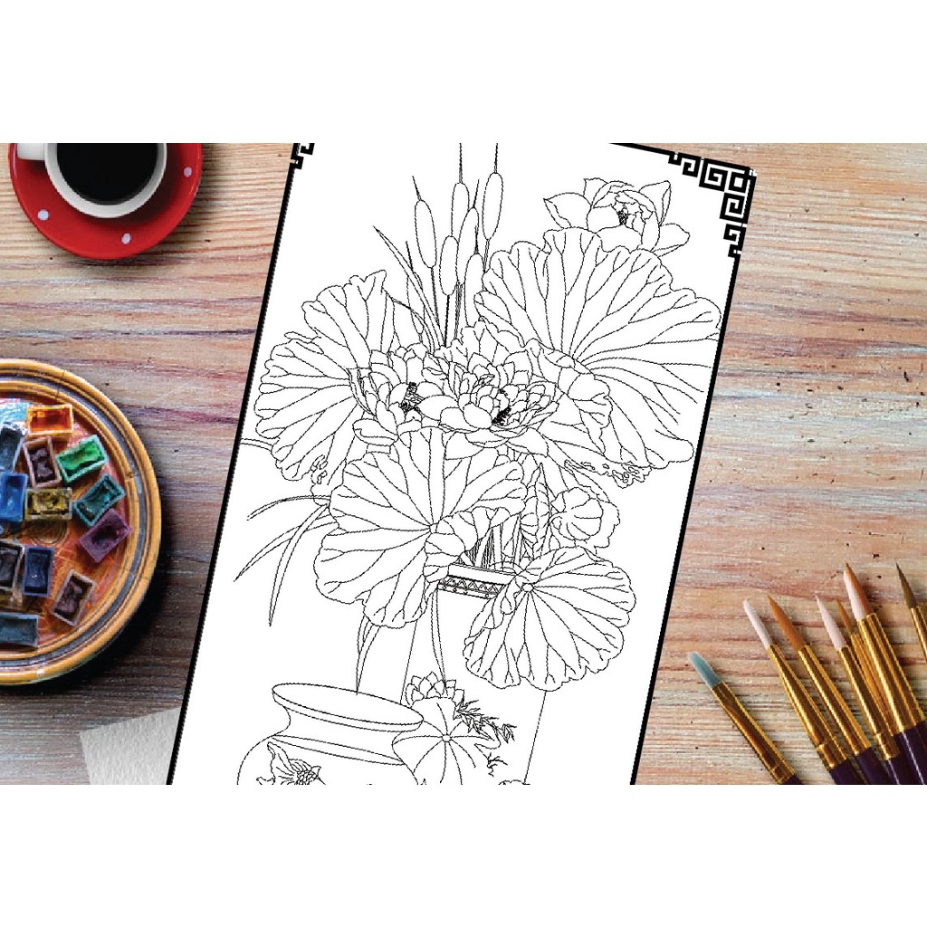 Line art tranh tô màu tranh cổ  giấy dầy đẹp