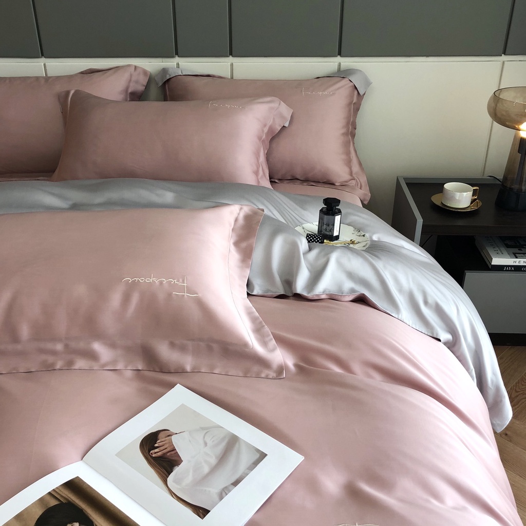 Bộ Chăn Ga Gối Lụa Tencel Cao Cấp Sang Xịn Mịn Mát Gồm Chăn Drap Gối Sét 4 Món - Nhập Khẩu Chính Hãng