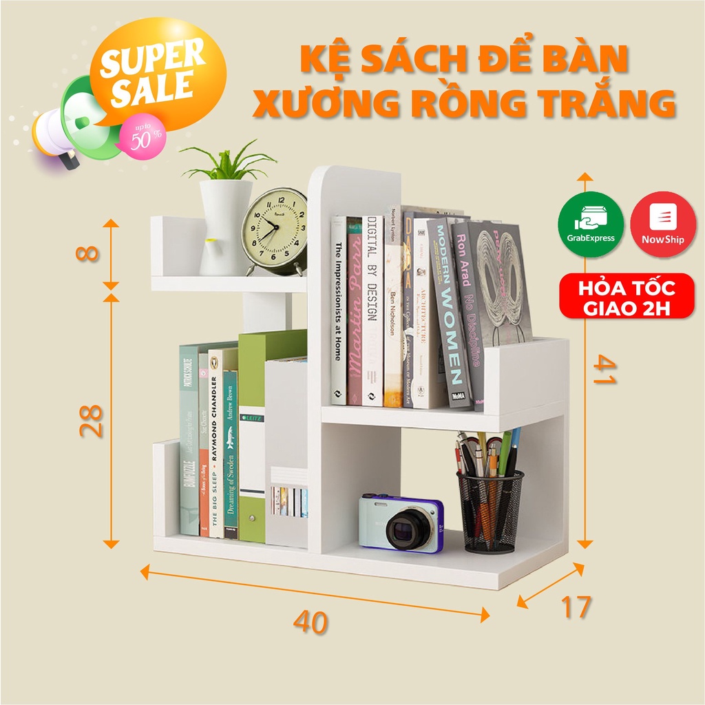 Kệ sách để bàn bằng gỗ để đồ hoc tập trắng lắp ghép tiện dụng nhiều mẫu đẹp
