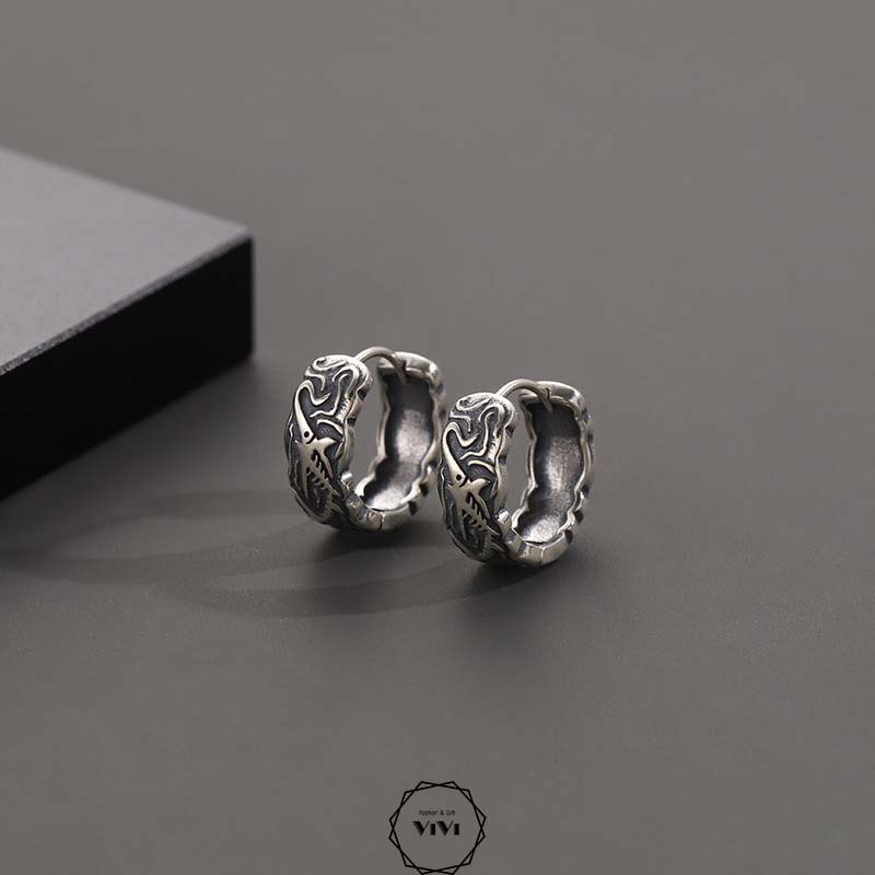 Bông tai bạc nam kiểu tròn cá tính Sharbone 11mm – khuyên tai bạc ViVi_Gift