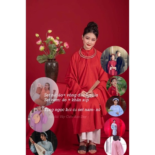 Full set áo tấc đỏ- áo dài ngũ thân nhật bình