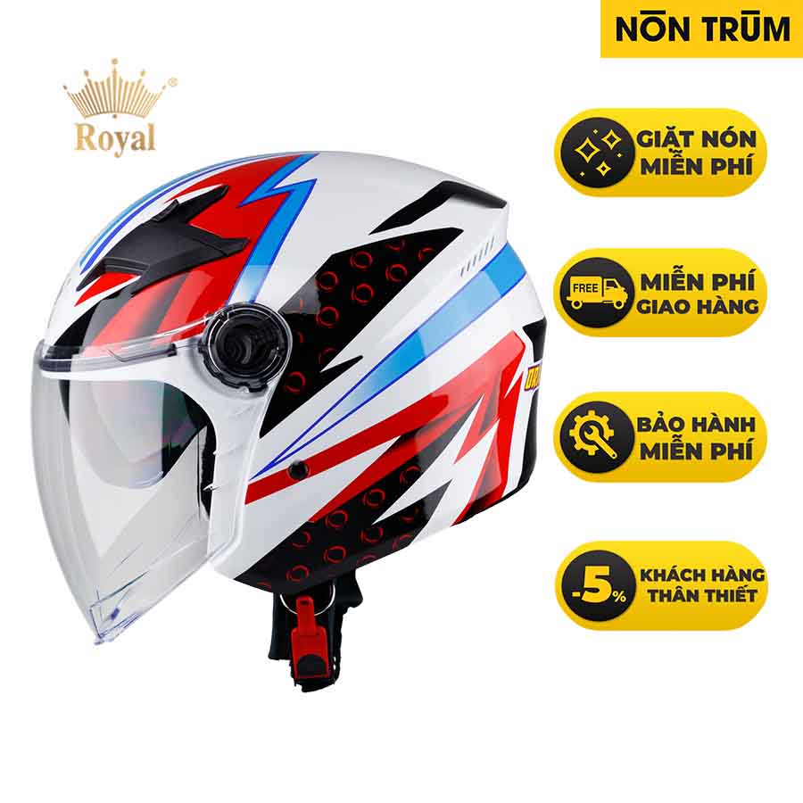 Nón bảo hiểm 3/4 Royal M268 có 2 kính tem Dragon boy, bảo hành 12 tháng, giặt nón miễn phí 6 tháng tại hệ thống Nón Trùm