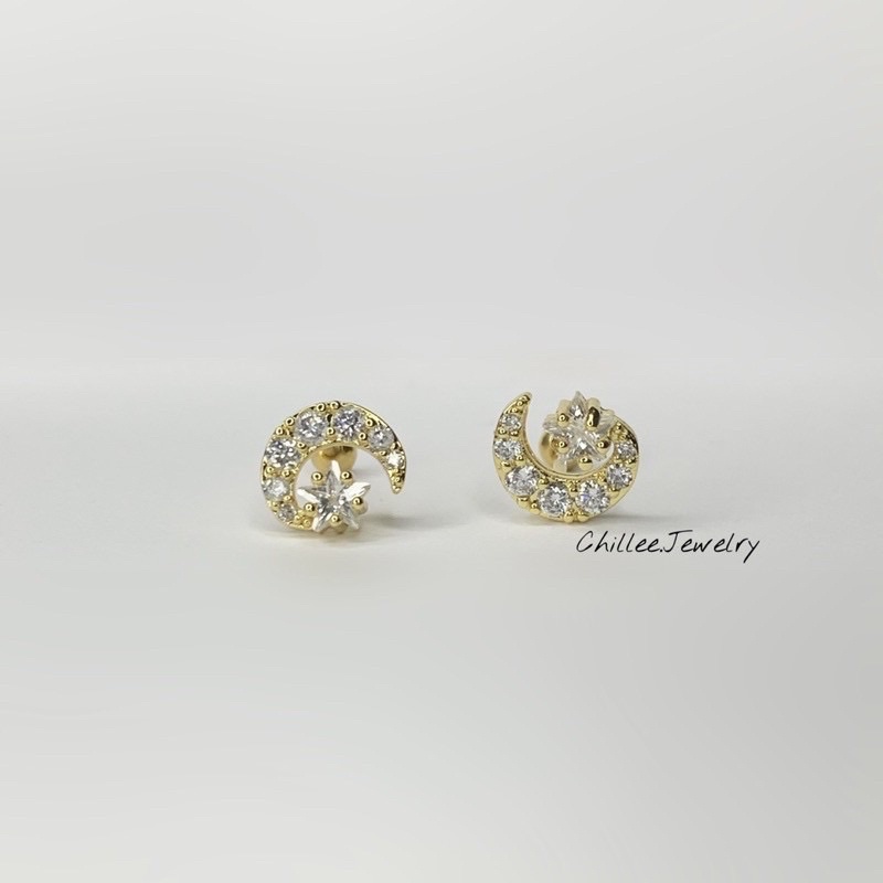 Khuyên tai xỏ titan G23 CHỐNG DỊ ỨNG y tế nữ hình mặt trăng ngôi sao CHILLEE