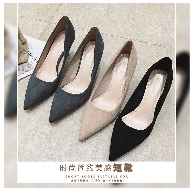 Giày Cao Gót Da Lộn Mũi Nhọn Size Lớn Thời Trang Mùa Xuân Hàn Quốc Mới 4142